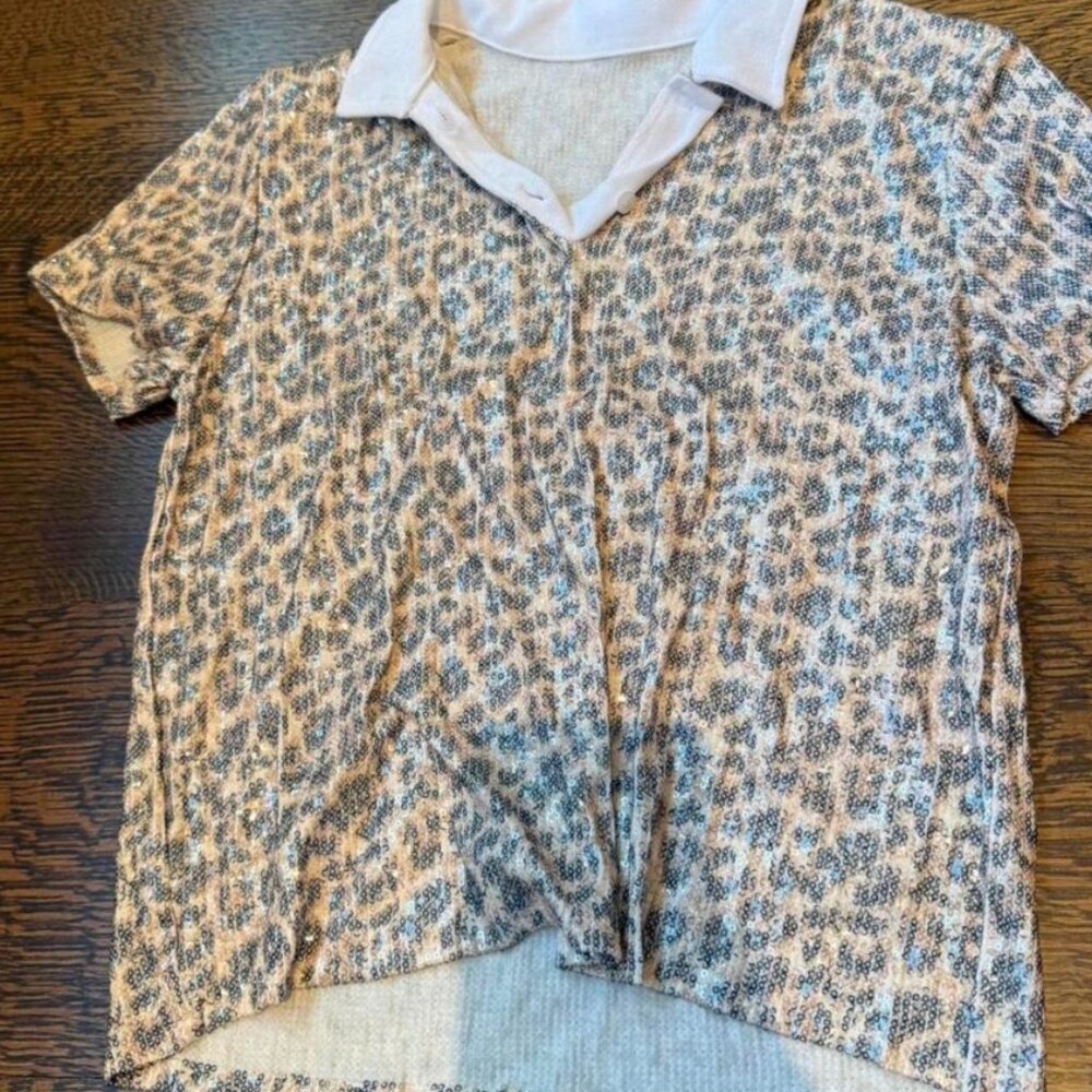Handover polo Nando sequin cheetah top size S